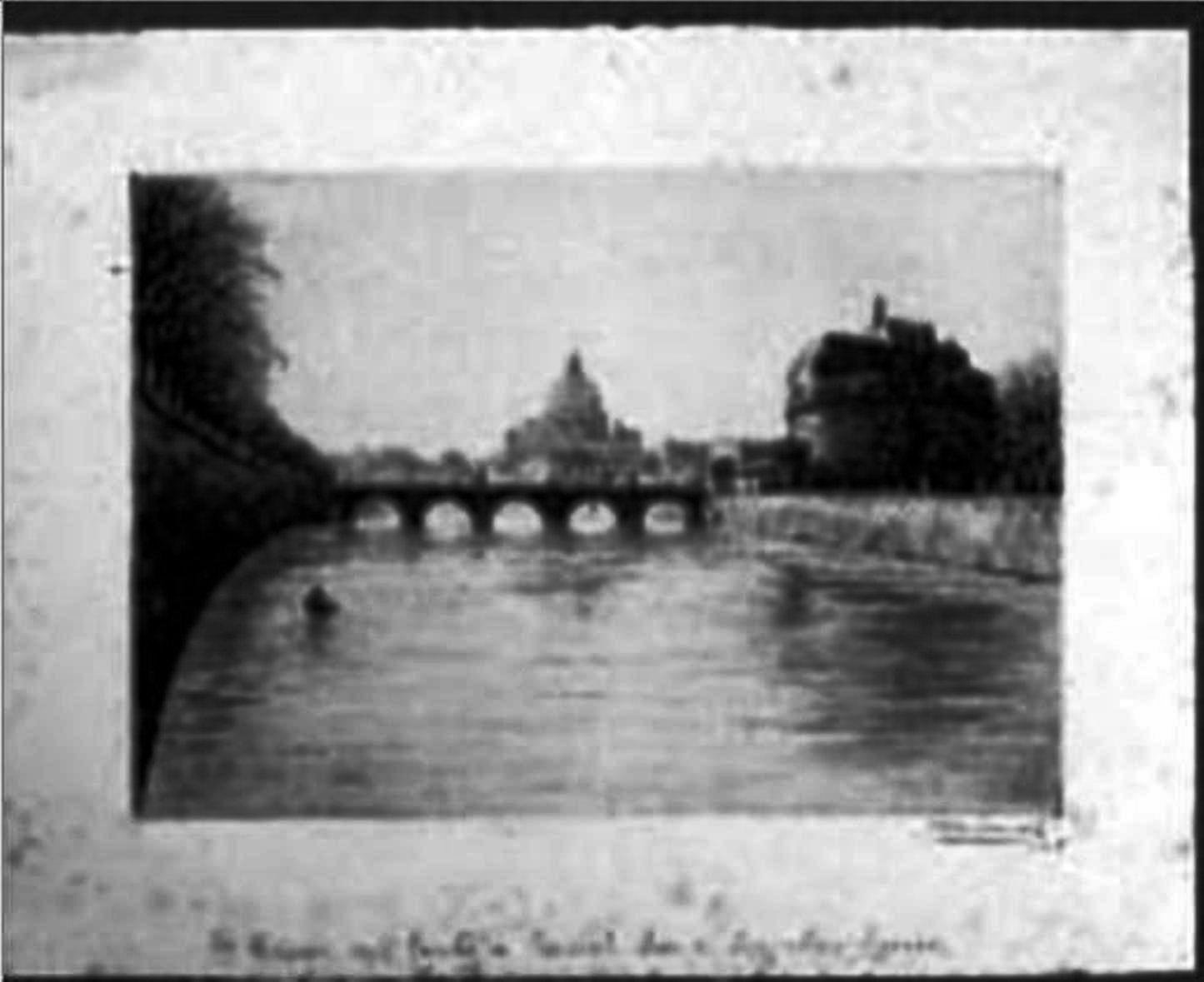Il Tevere col Ponte e Castel Sant'Angelo - Roma, veduta di Roma (stampa) di Carbonati Antonio (sec. XX)
