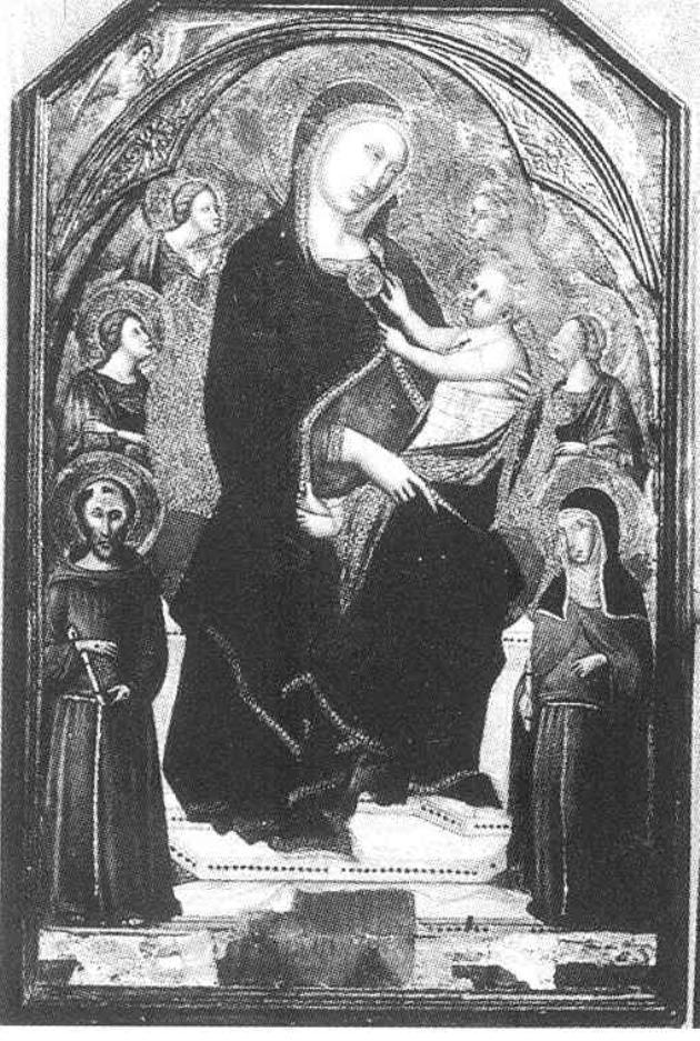 Madonna in trono con Bambino, San Francesco e Santa Chiara e due angeli (polittico) di Traini Francesco (maniera) (secondo quarto sec. XIV)