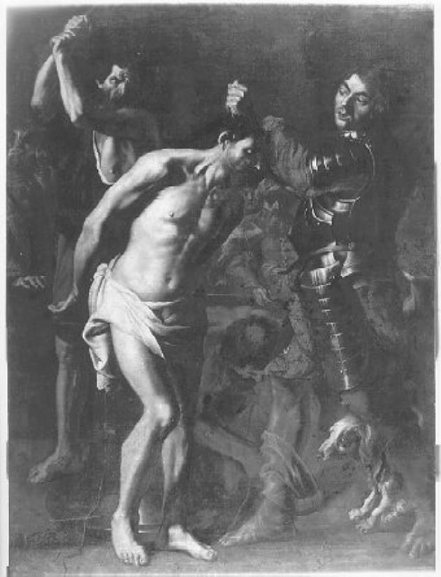 Flagellazione di Cristo con a destra una figura con armatura (dipinto) - ambito napoletano (sec. XVII)