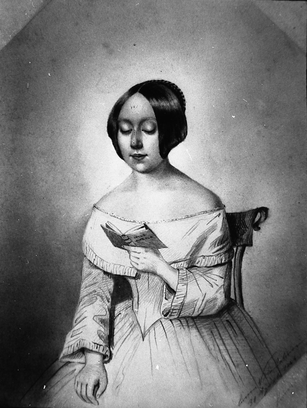 ritratto di giovane donna che legge (disegno) di Toscanelli Elisa (metà sec. XIX)