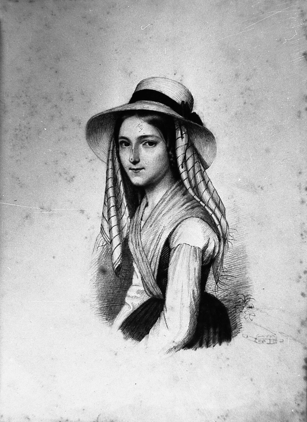 ritratto di giovane contadina (disegno) di Toscanelli Elisa (metà sec. XIX)