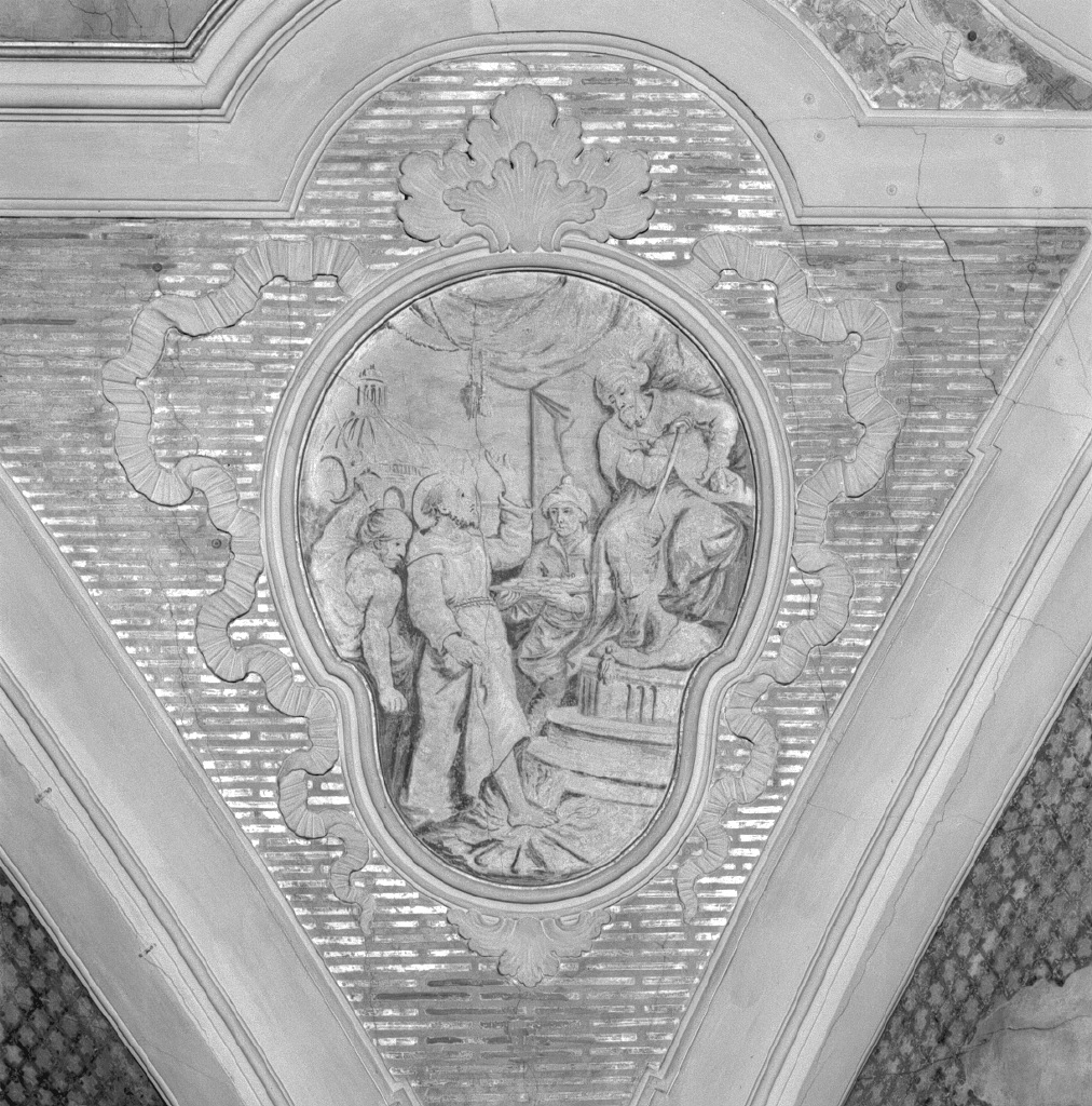 Santissima Trinità in gloria e storie della vita di san Francesco (dipinto) di Schiavone Michele, Gaspari Antonio (bottega) (sec. XVIII)