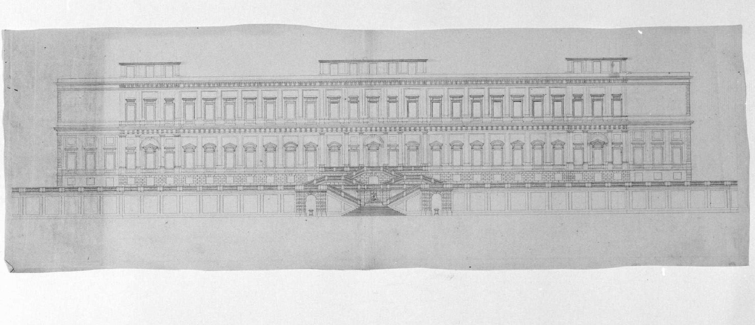 veduta di un palazzo (disegno) - ambito Italia settentrionale (prima metà sec. XIX)