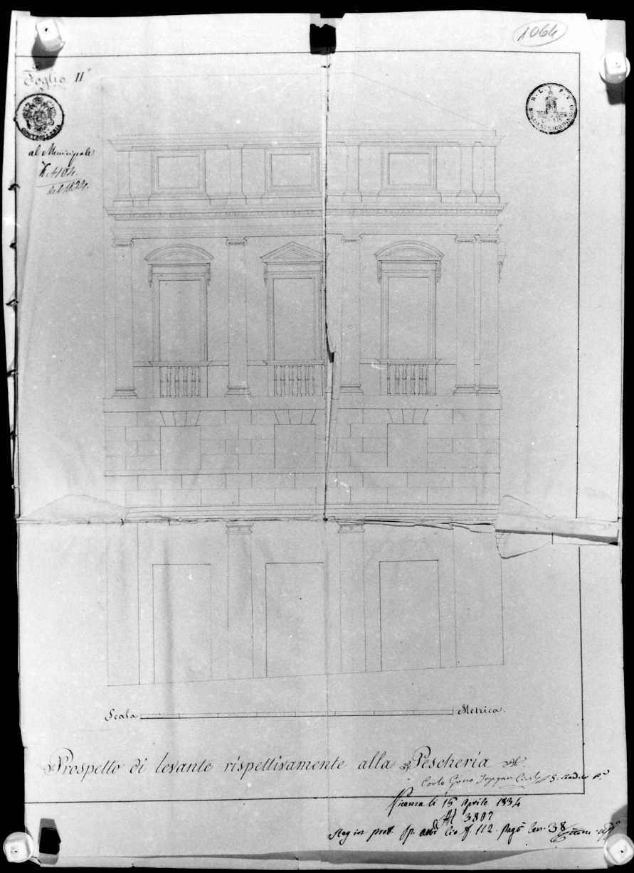 prospetto di edificio (disegno) di Greco Carlo (sec. XIX)