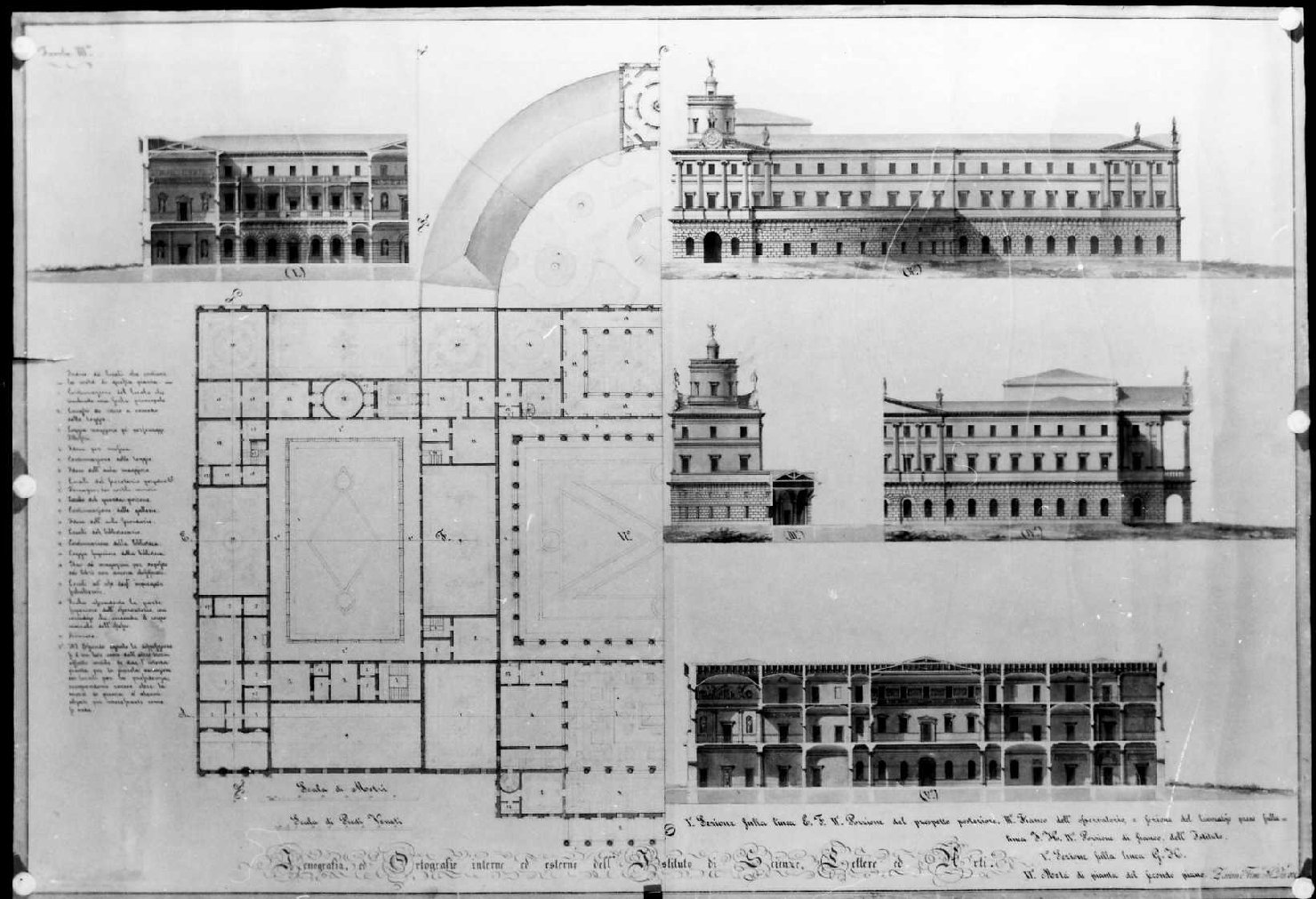 pianta e sezione di edificio (disegno, serie) di Zanin Francesco (sec. XIX)