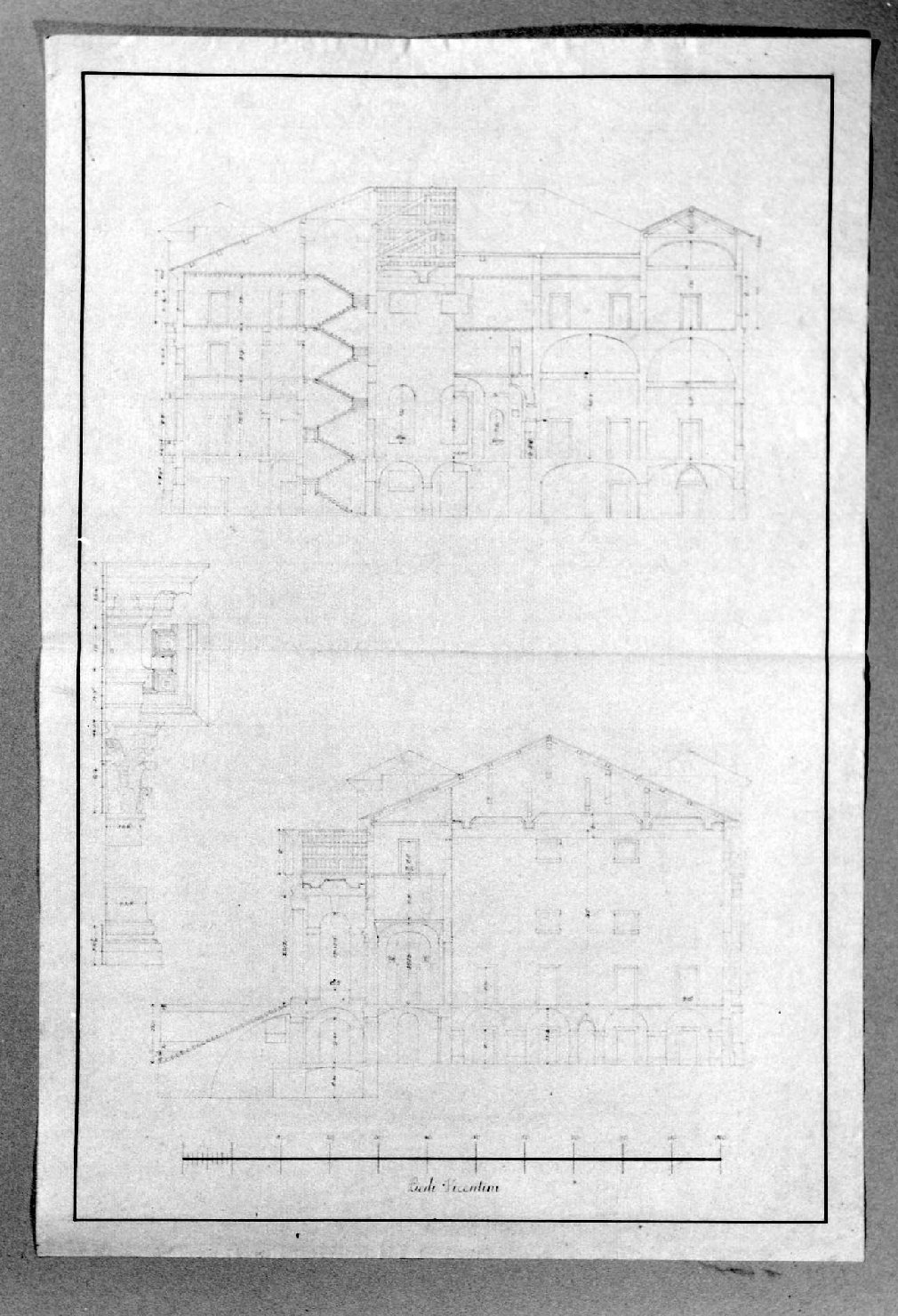 sezioni di edificio (disegno) di Malacarne Bartolomeo (sec. XIX)