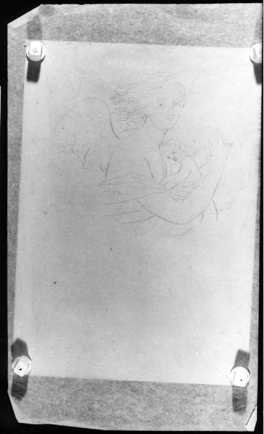 figura alata con bambino (disegno) di Busato Giovanni (sec. XIX)