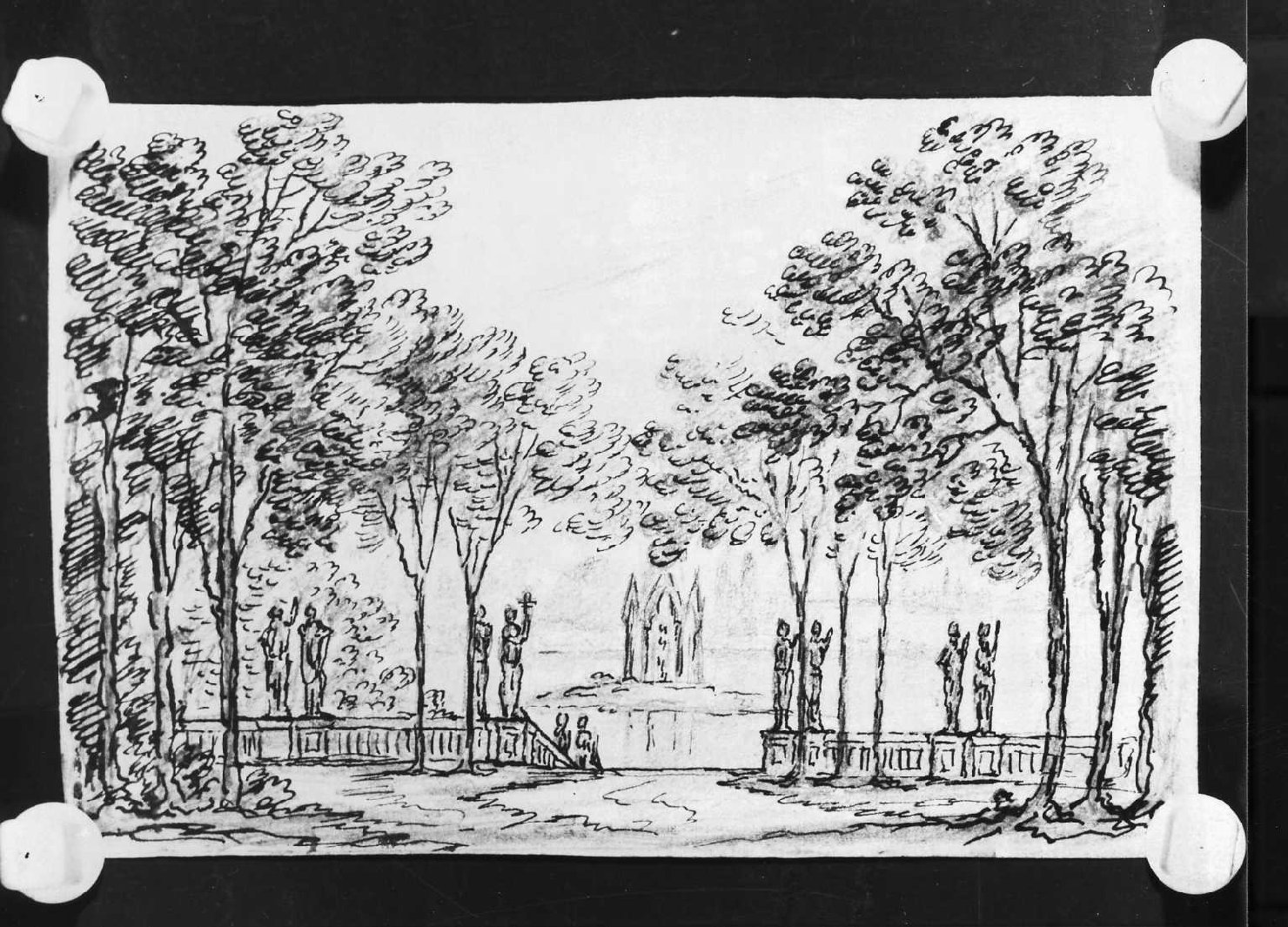 veduta con giardino (disegno) di Picutti Giovanni (sec. XIX)