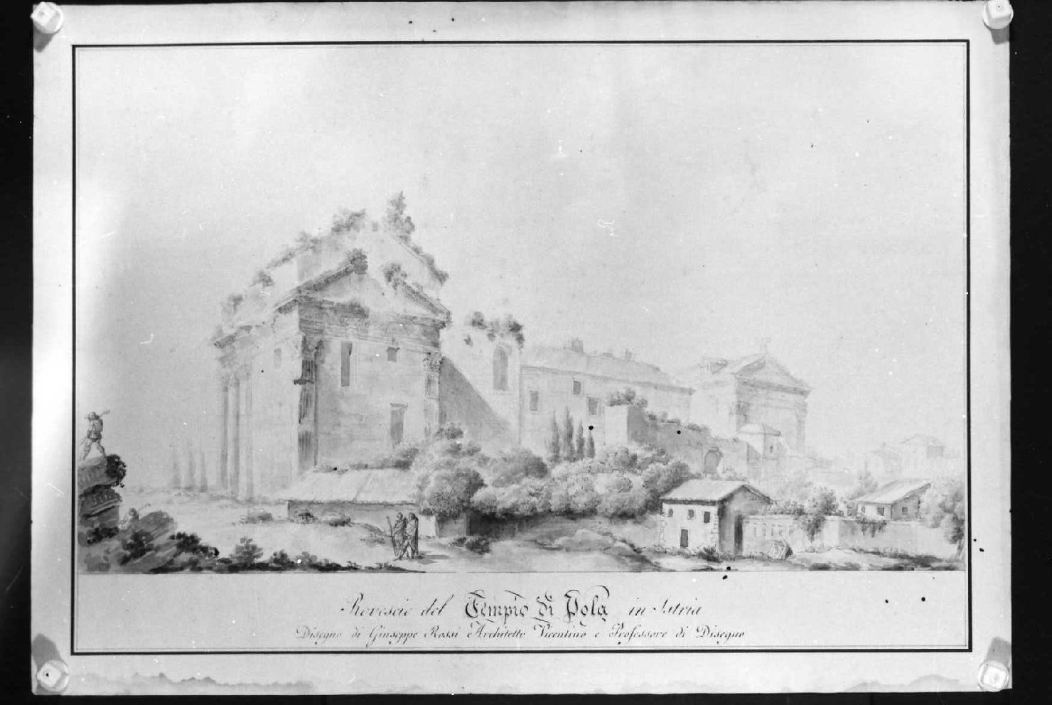 paesaggio con rovine (disegno) di Rossi Giuseppe (sec. XIX)