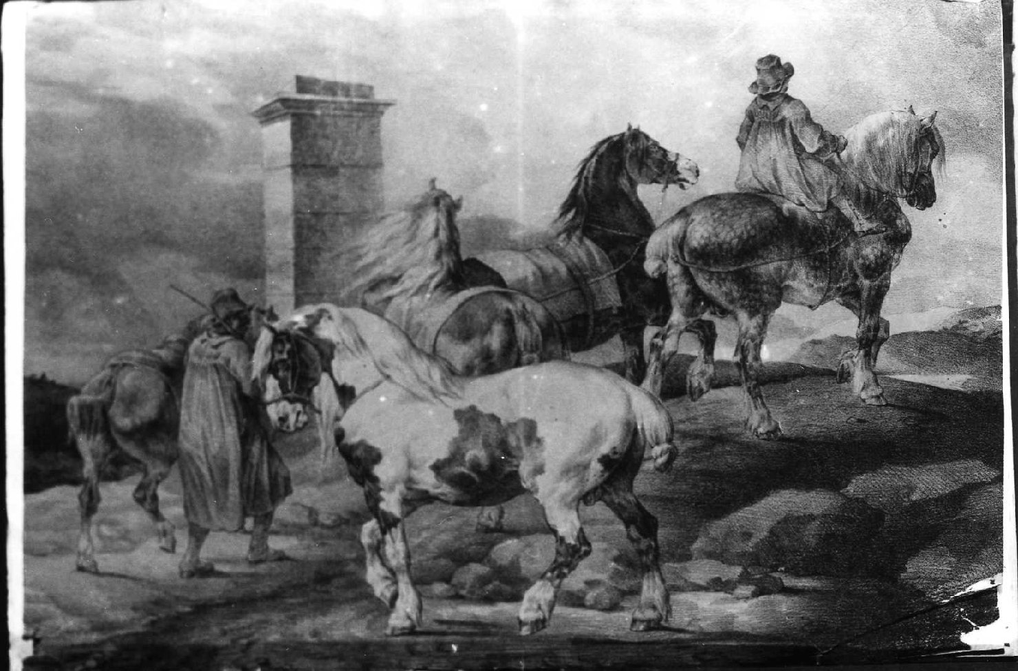 viandanti a cavallo (disegno, serie) di Perlotto Tito Catone (sec. XIX)