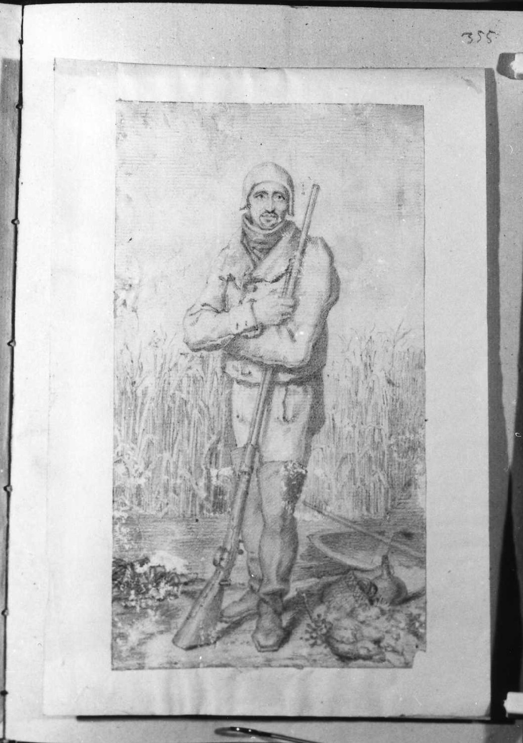 Ritratto del compagno di caccia del Conte Barbarigo, ritratto d'uomo (disegno, serie) di Perlotto Tito Catone (sec. XIX)