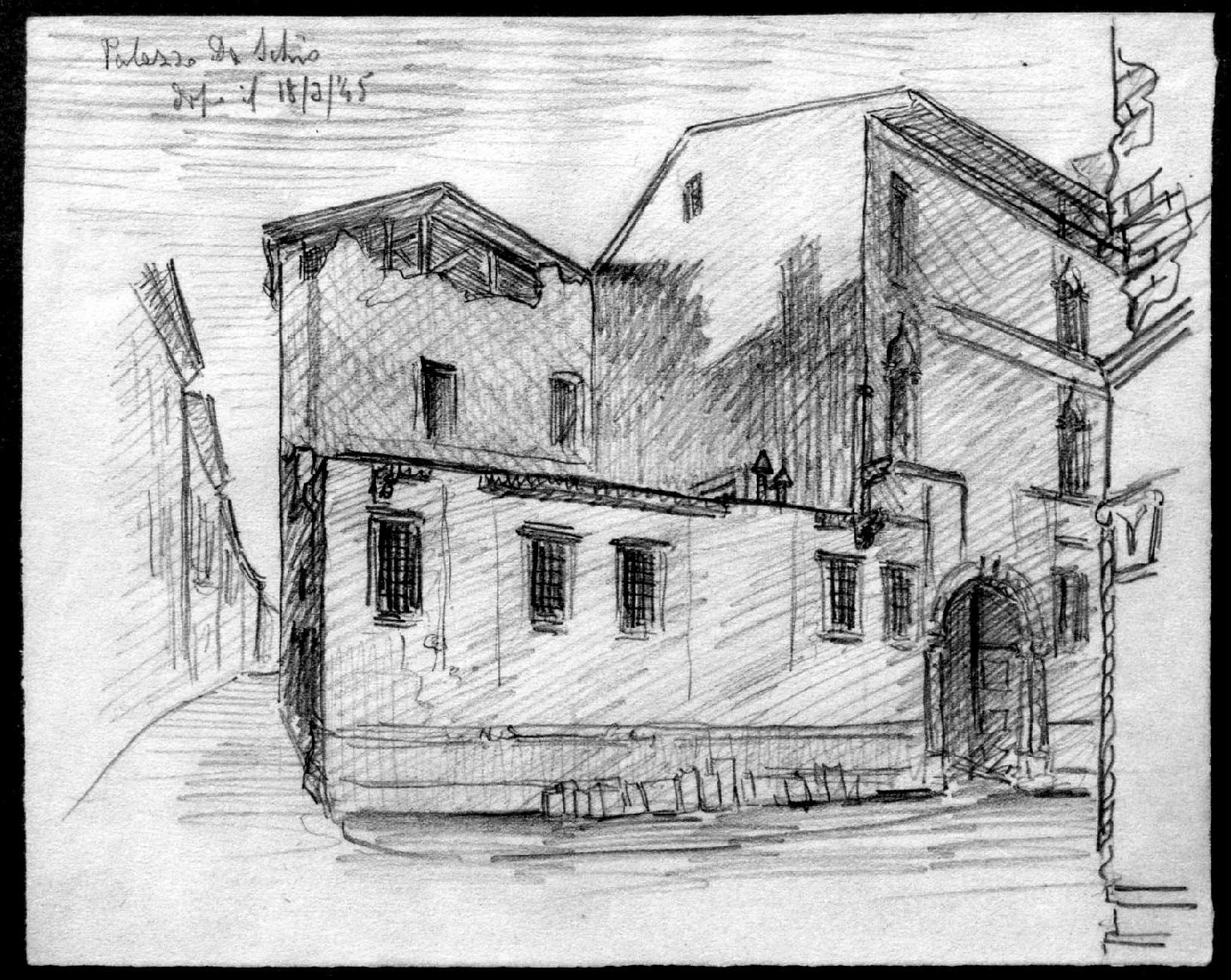 Palazzo Da Schio, veduta di Vicenza (disegno, serie) di Anselmi Mina (sec. XX)
