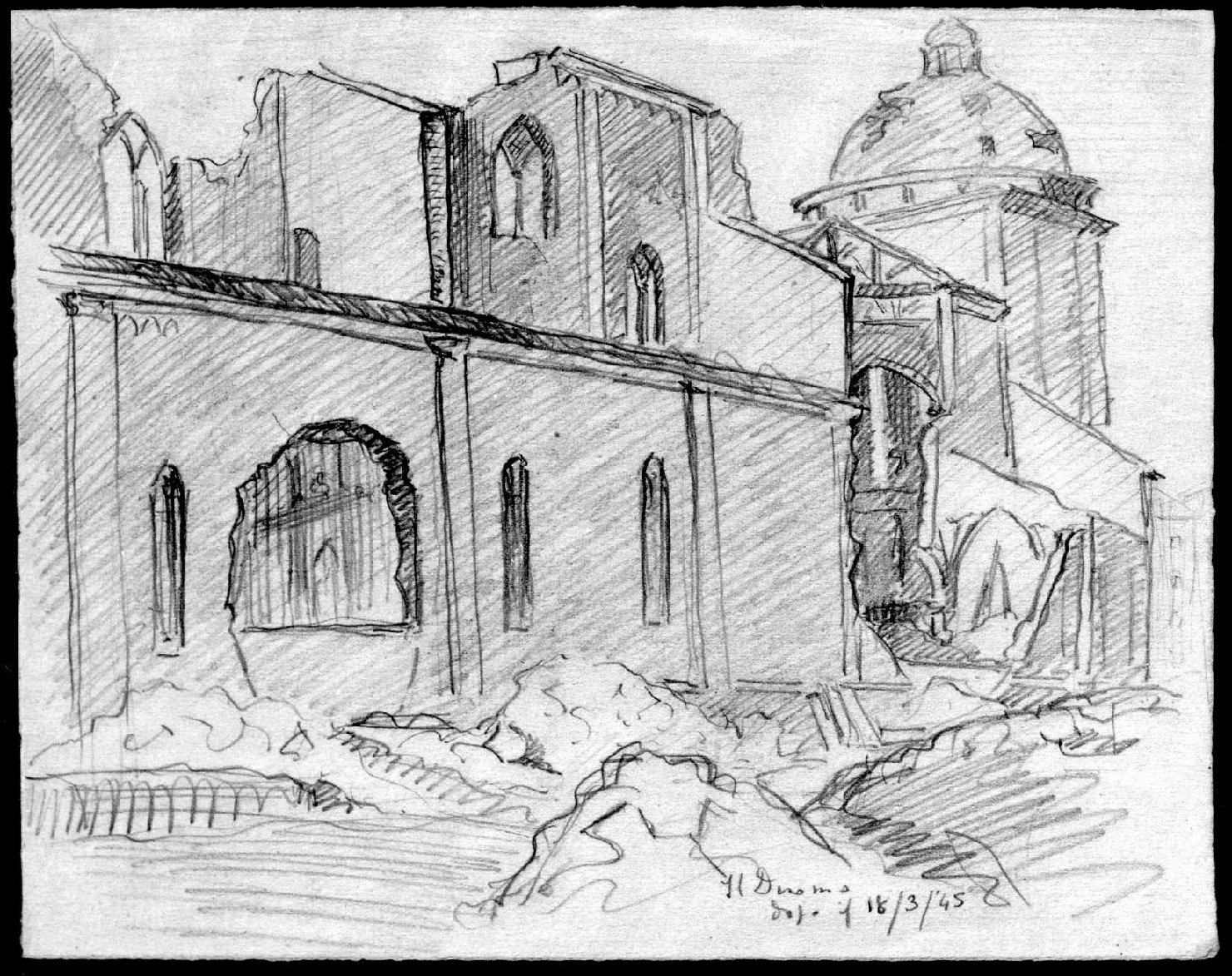 Il Duomo, veduta di Vicenza (disegno, serie) di Anselmi Mina (sec. XX)