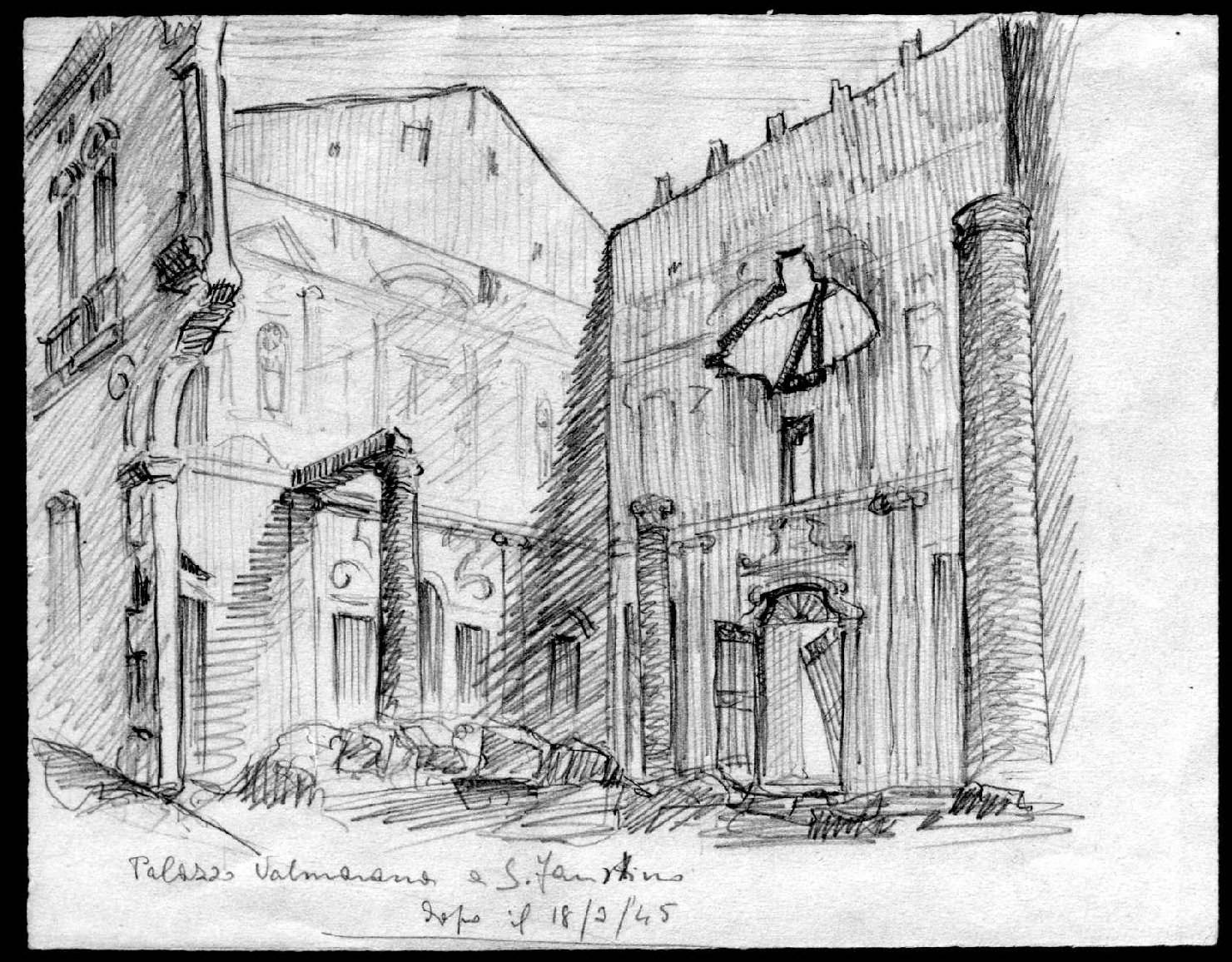 Palazzo Valmarana S. Faustino, veduta di Vicenza (disegno, serie) di Anselmi Mina (sec. XX)