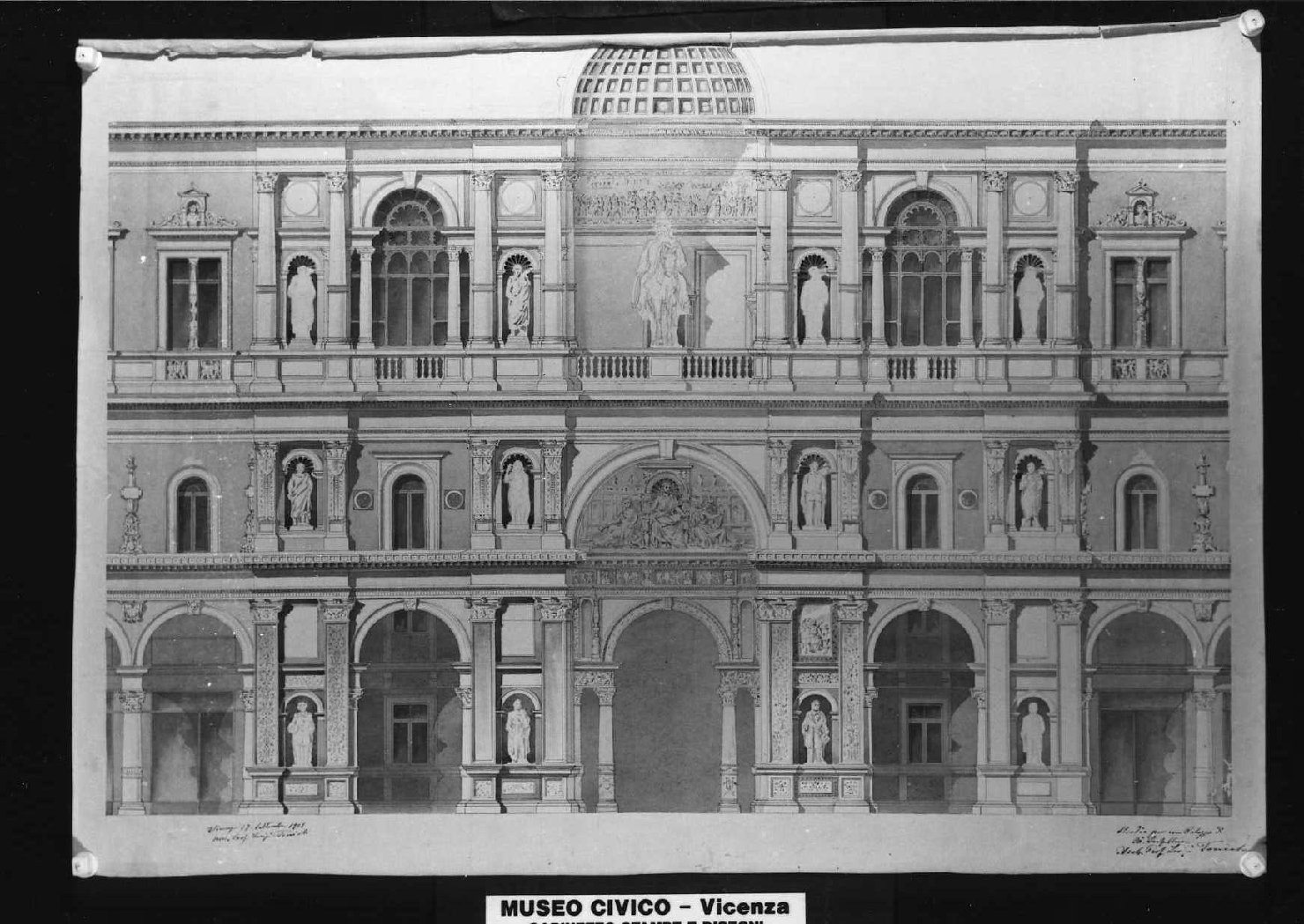 palazzo della Prefettura a Vicenza (disegno) di Toniato Luigi (sec. XX)