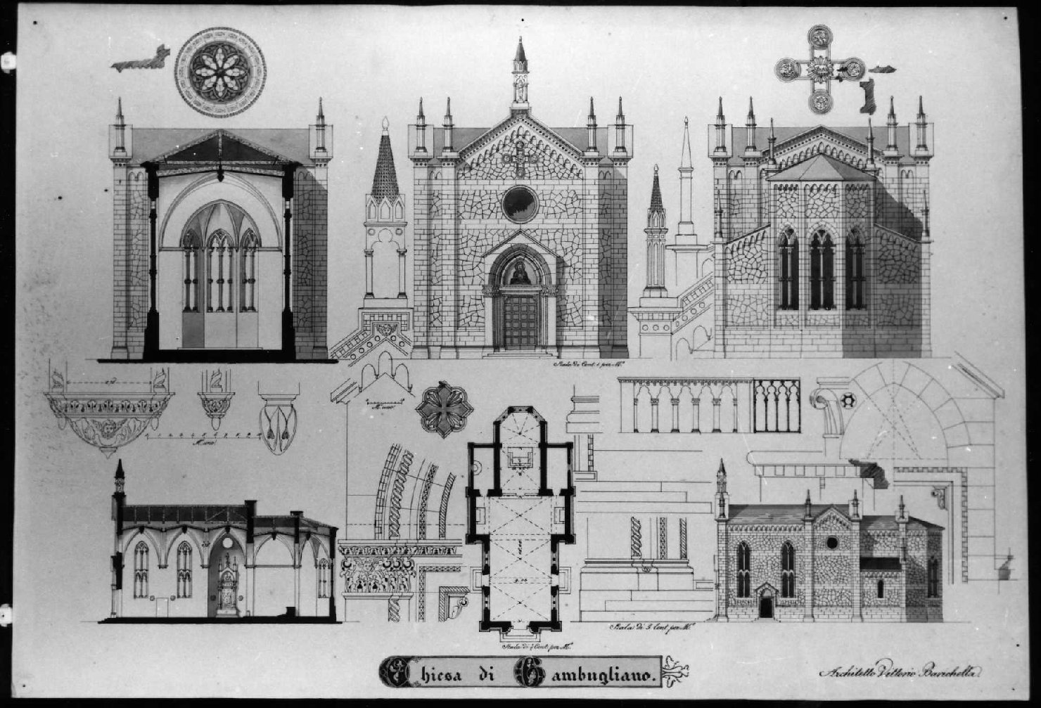 chiesa di Gambugliano (VI) (disegno) di Barichella Vittorio (sec. XIX)