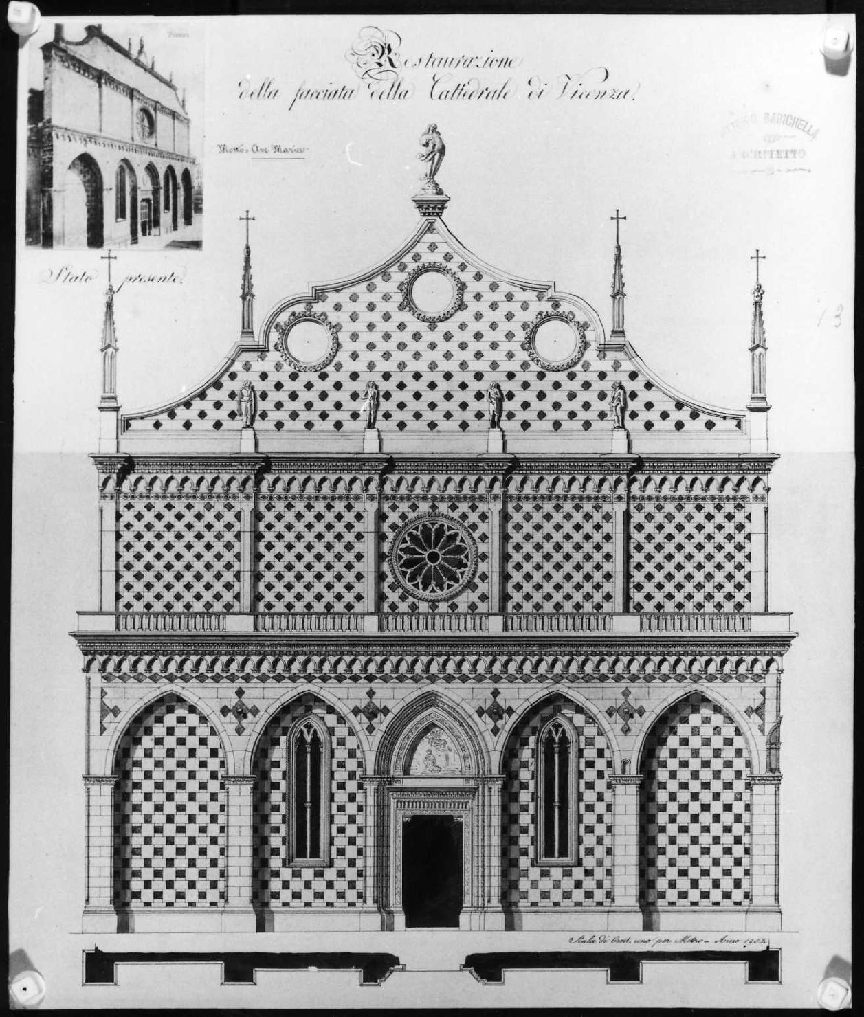 cattedrale di Vicenza (disegno) di Barichella Vittorio (sec. XX)