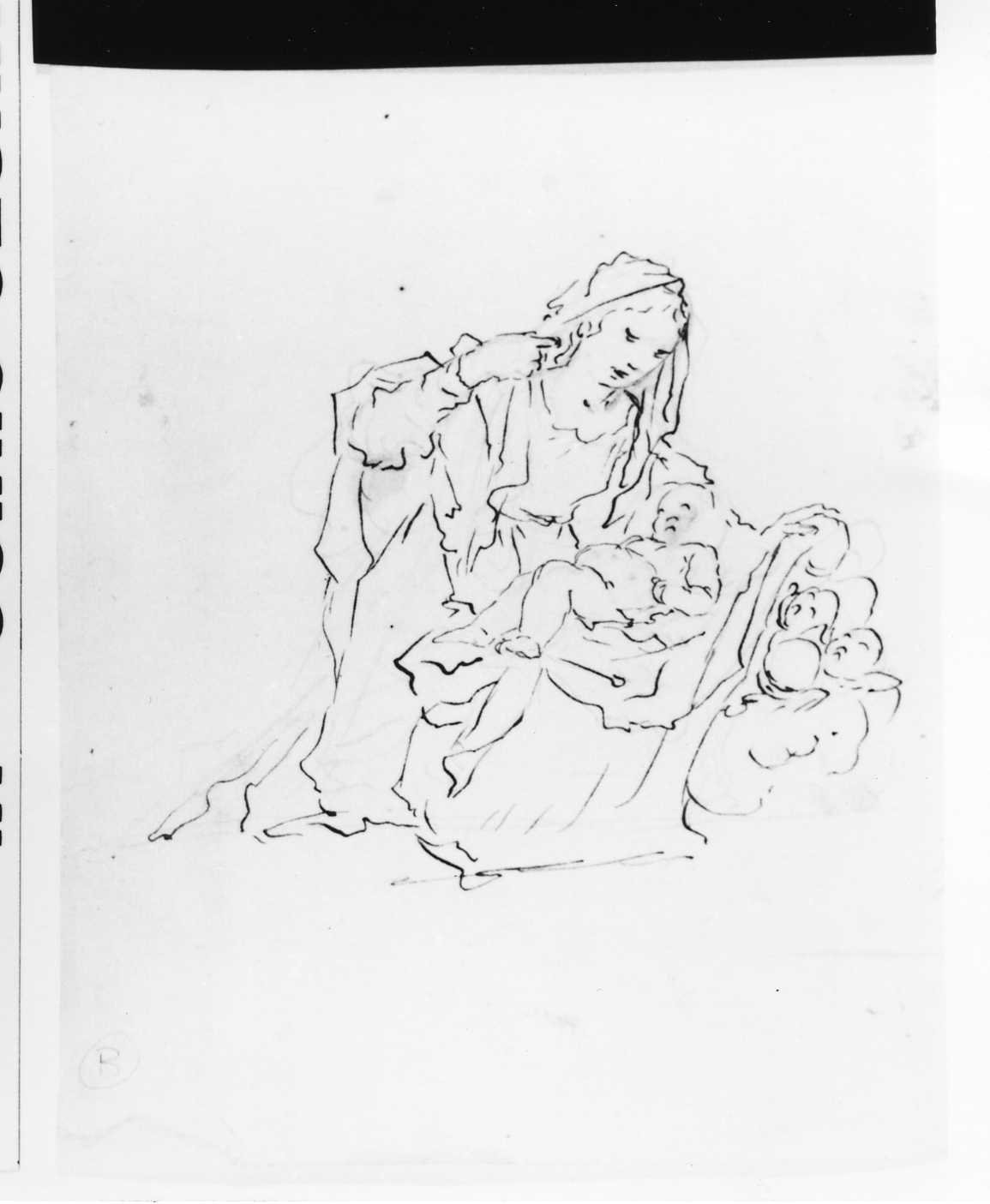 Madonna in adorazione di Gesù Bambino (disegno) di De Pieri Giovanni Antonio detto Zoppo Vicentino (sec. XVIII)