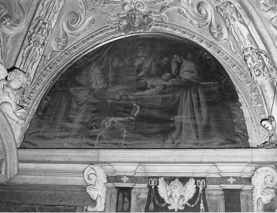 Sant'Antonio riattacca il piede ad un ragazzo, Sant'Antonio da Padova (dipinto) di Giarola Antonio detto Cavalier Coppa (scuola) (seconda metà sec. XVII)
