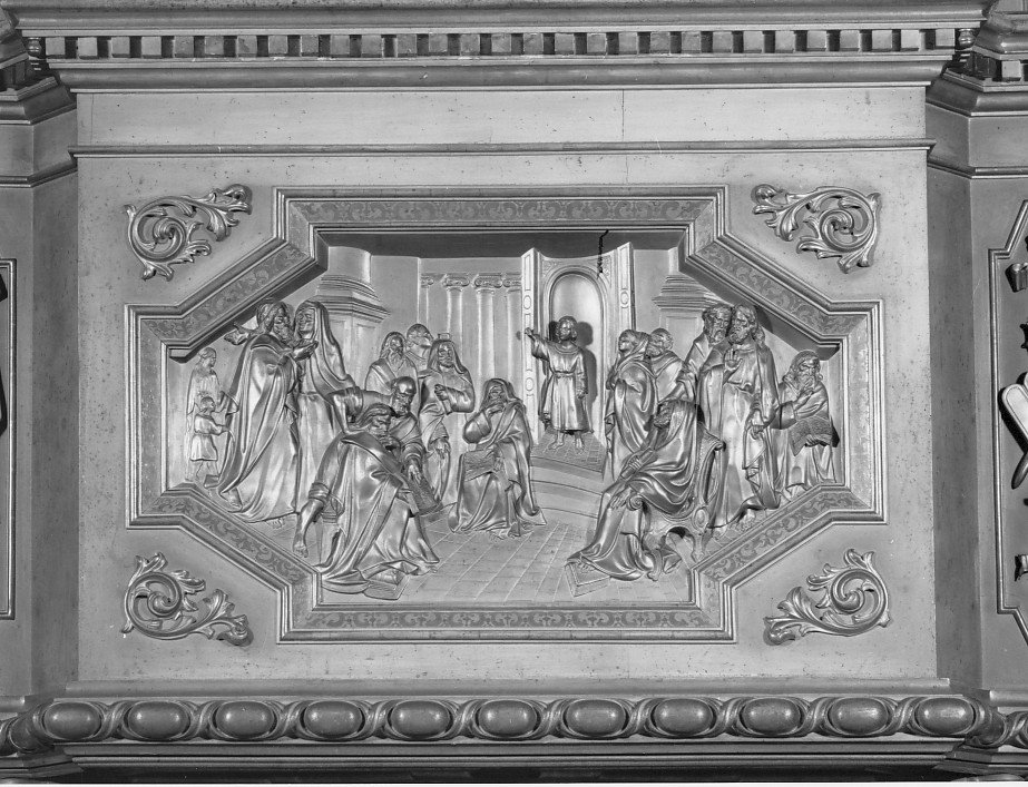 disputa di Gesù con i dottori nel tempio (parapetto) - ambito Italia settentrionale (sec. XIX)