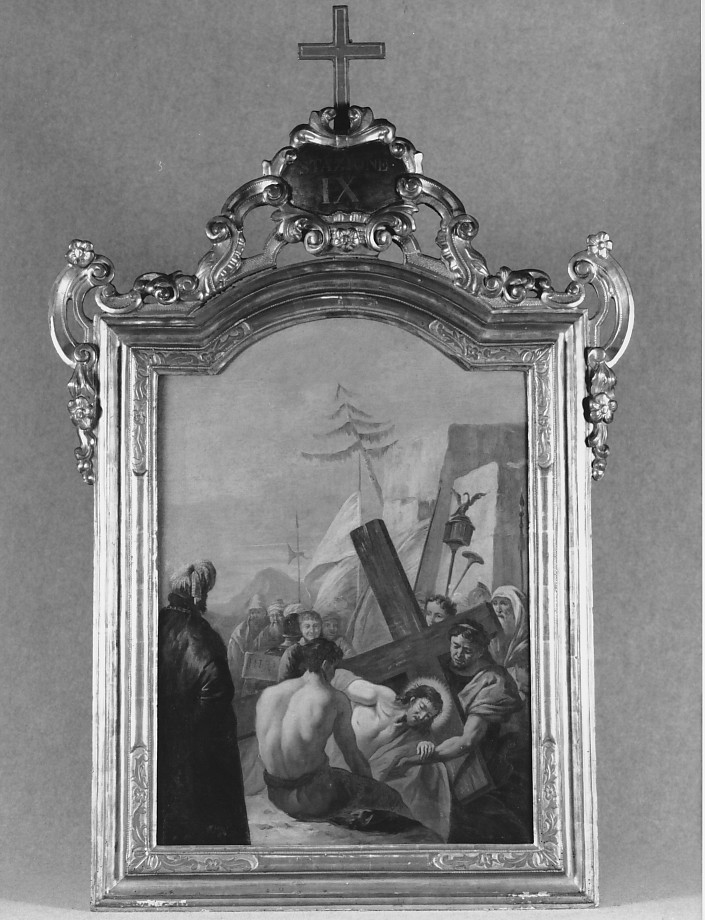 stazione IX: Gesù cade sotto la croce la terza volta (dipinto, serie) di Tiepolo Gian Domenico (attribuito) (sec. XVIII)