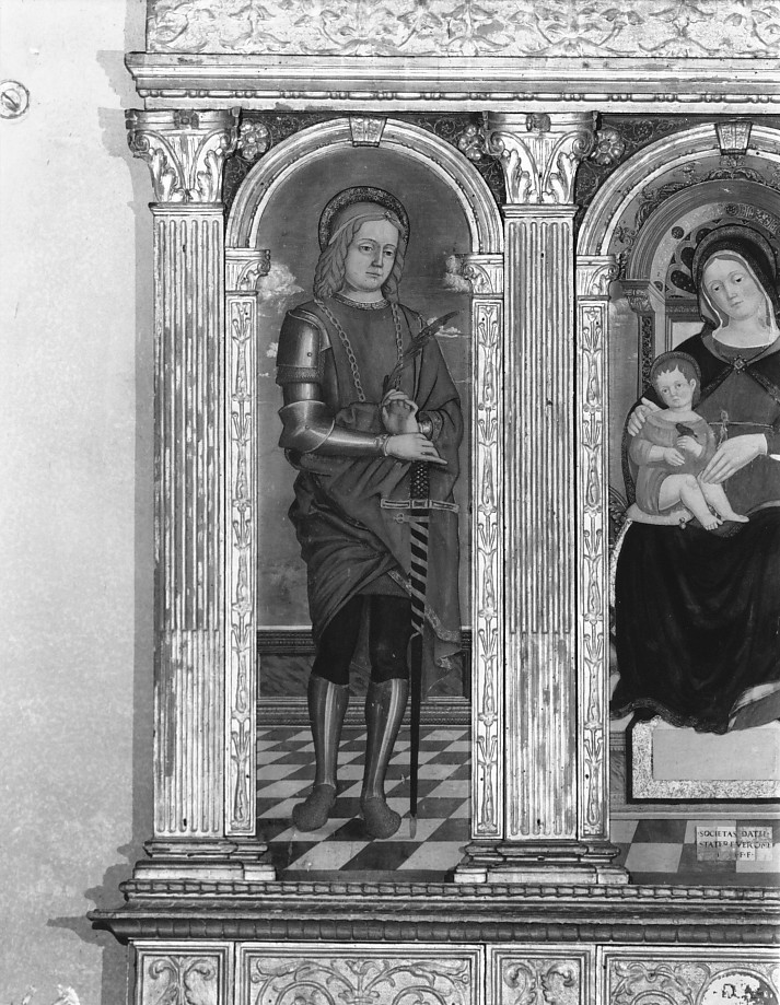 San Sebastiano (dipinto, elemento d'insieme) di Maestro del Cespo di Garofano (scuola) (secc. XV/ XVI)