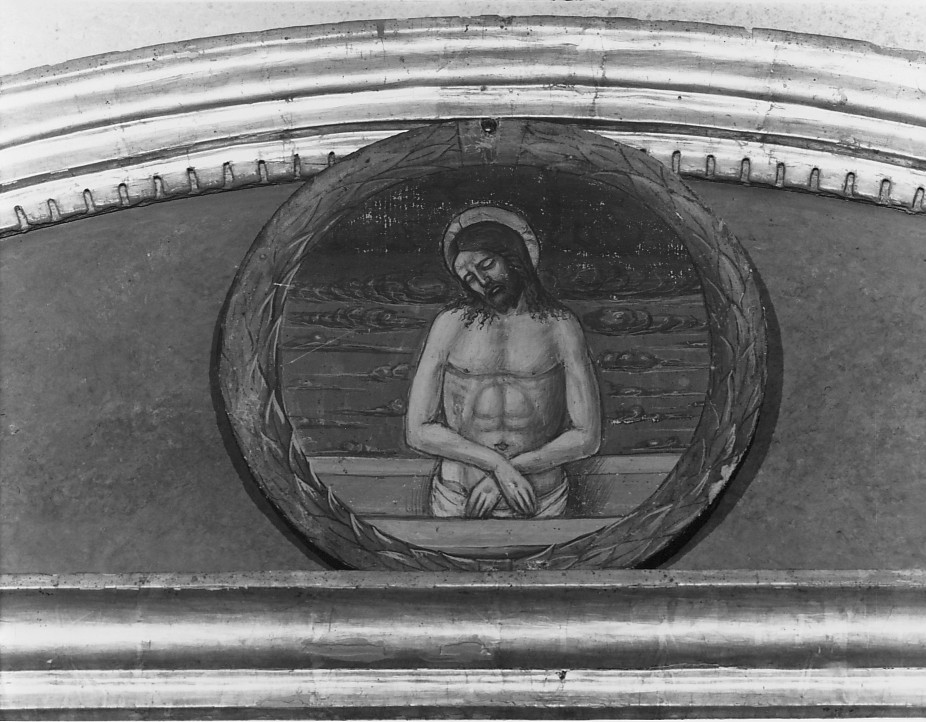 Cristo in pietà (dipinto, elemento d'insieme) di Maestro del Cespo di Garofano (scuola) (secc. XV/ XVI)