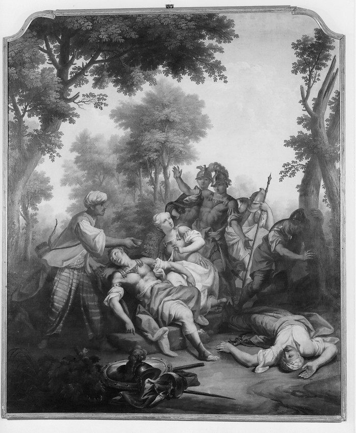 Erminia scopre il corpo di Tancredi ferito, episodi della Gerusalemme liberata (dipinto) di Cignaroli Vittorio Amedeo (seconda metà sec. XVIII)