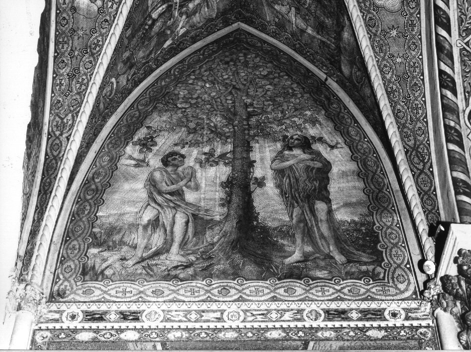 Adamo ed Eva rimproverati da Dio (decorazione musiva) - ambito veneto (secondo quarto sec. XX)
