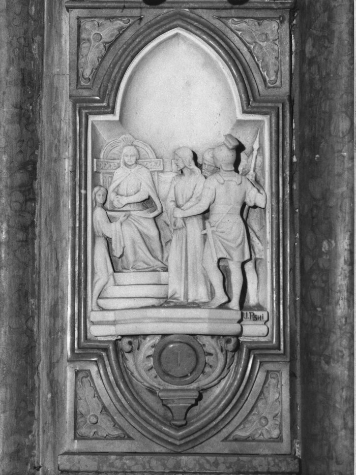 stazione I: Gesù condannato a morte (rilievo) di Pighi U (secondo quarto sec. XX)