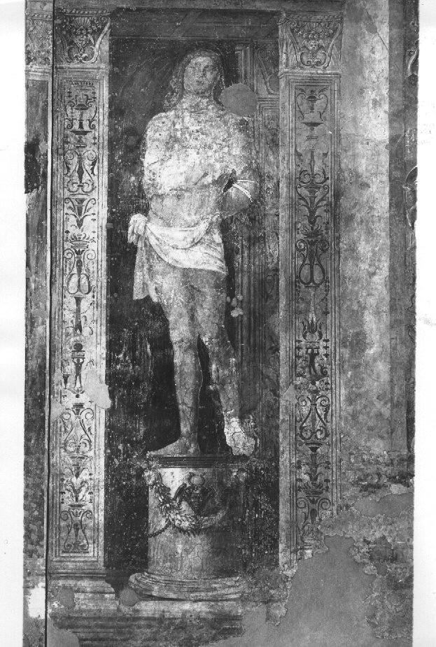 San Sebastiano (dipinto, elemento d'insieme) di Falconetto Giovanni Maria (bottega) (sec. XV)