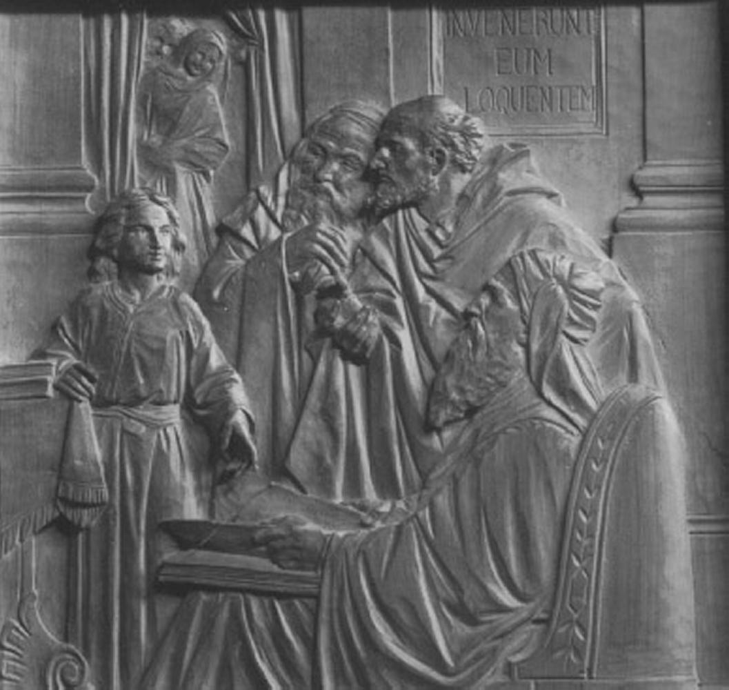 disputa di Gesù con i dottori nel tempio (rilievo, elemento d'insieme) - ambito veneto (sec. XX)