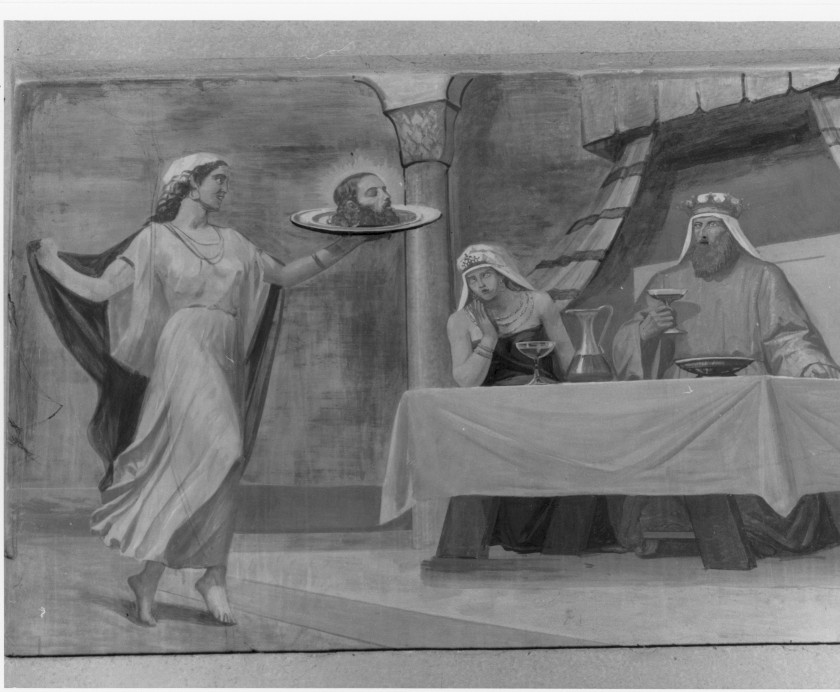 Salome con la testa di San Giovanni Battista sul piatto (dipinto, elemento d'insieme) di Pegrassi Agostino (metà sec. XX)