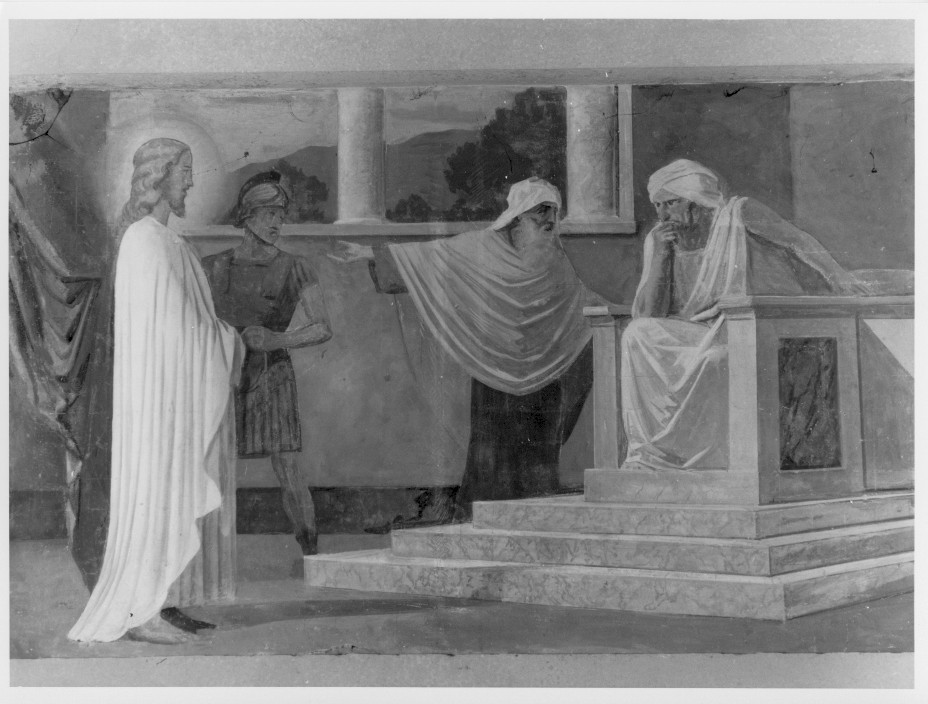 stazione I: Gesù condannato a morte (dipinto, elemento d'insieme) di Pegrassi Agostino (metà sec. XX)
