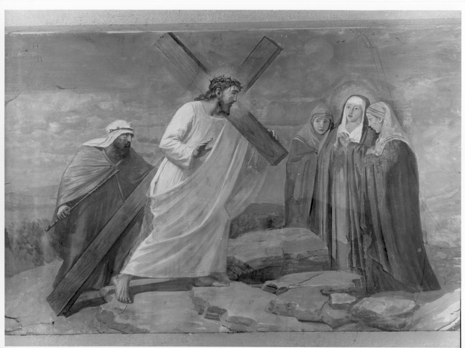 stazione IV: Gesù incontra la Madonna (dipinto, elemento d'insieme) di Pegrassi Agostino (metà sec. XX)