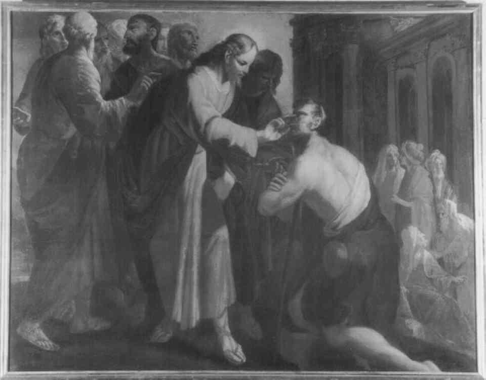 Cristo ridona la vista al cieco nato (dipinto) di Nanin Pietro (attribuito) (sec. XIX)