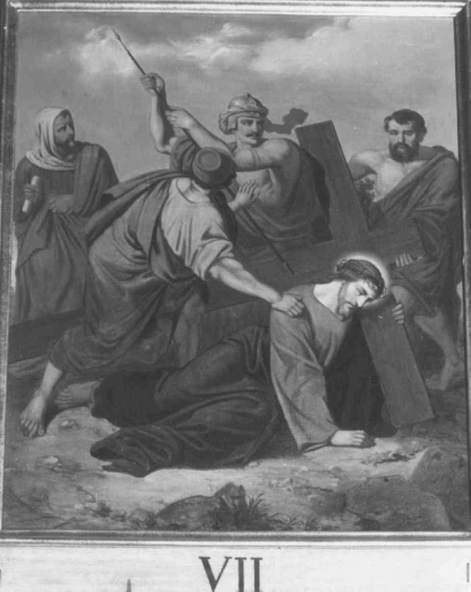 stazione VII: Gesù cade sotto la croce la seconda volta (dipinto) - ambito veneto (fine/inizio secc. XIX/ XX)