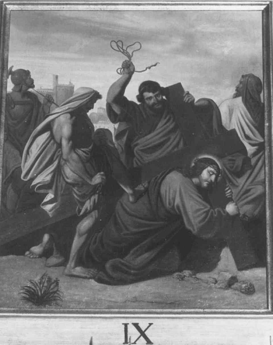stazione IX: Gesù cade sotto la croce la terza volta (dipinto) - ambito veneto (fine/inizio secc. XIX/ XX)