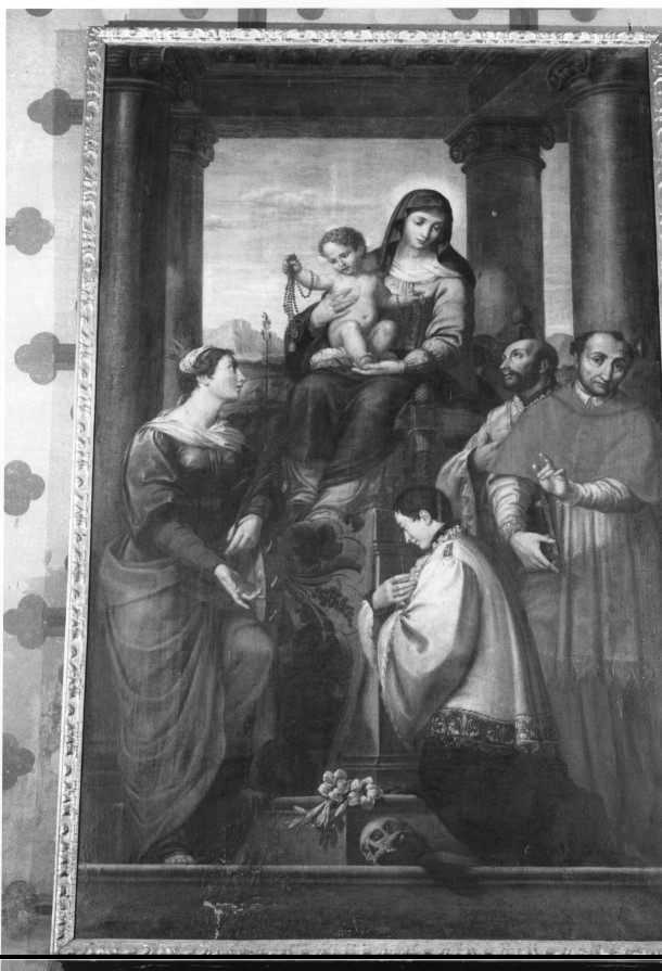 Madonna con Bambino in trono tra santi (dipinto) di Caliari Giovanni Battista (sec. XIX)