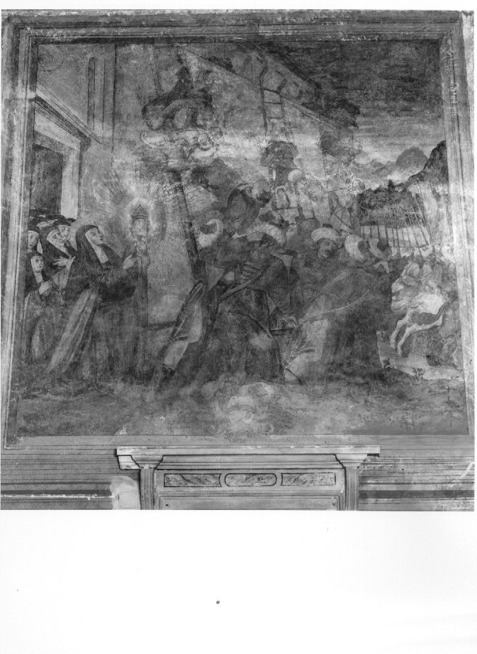 Santa Chiara respinge i saraceni con l'ostensorio (dipinto, elemento d'insieme) di Muttoni Bernardo Giovane (sec. XVII)