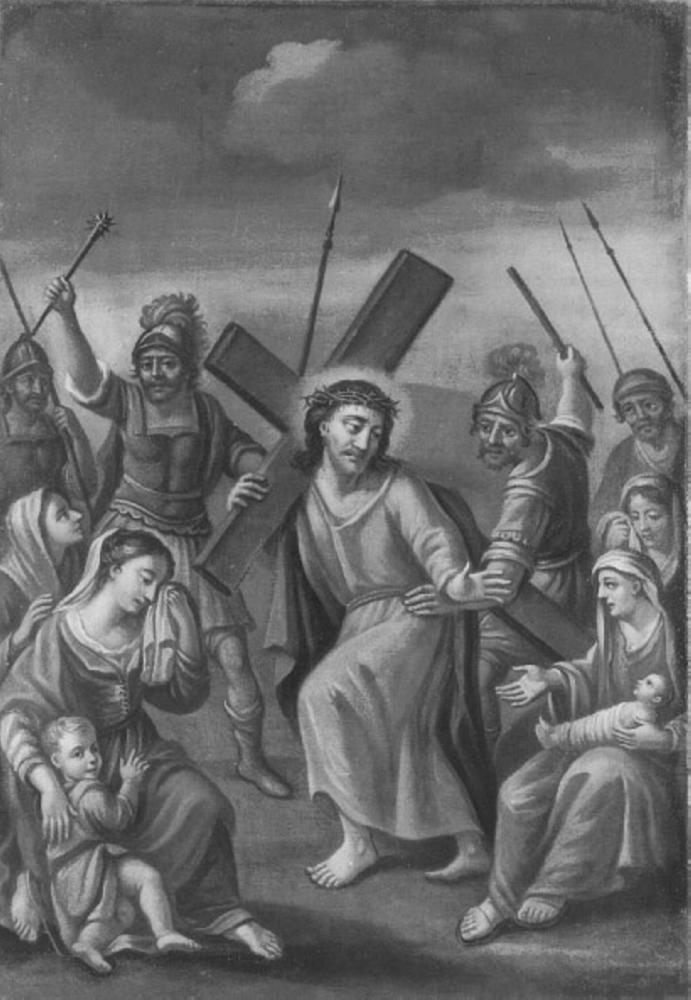 stazione VIII: Gesù consola le donne di Gerusalemme (dipinto) - ambito Italia settentrionale (sec. XIX)