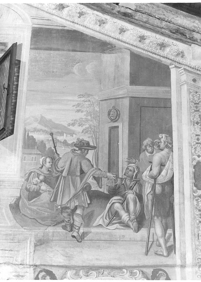 San Rocco distribuisce i suoi beni ai poveri (dipinto, elemento d'insieme) di Ligozzi Francesco (bottega) (sec. XVI)