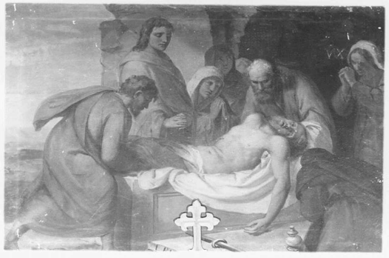 stazione XIV: Gesù deposto nel sepolcro (dipinto) di Rizzi Lorenzo (sec. XIX)