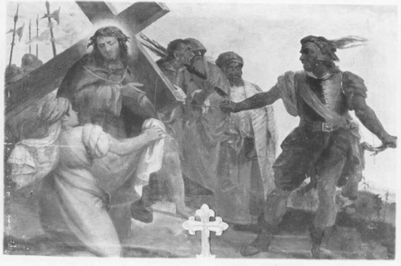 stazione VI: Gesù asciugato dalla Veronica (dipinto) di Rizzi Lorenzo (sec. XIX)