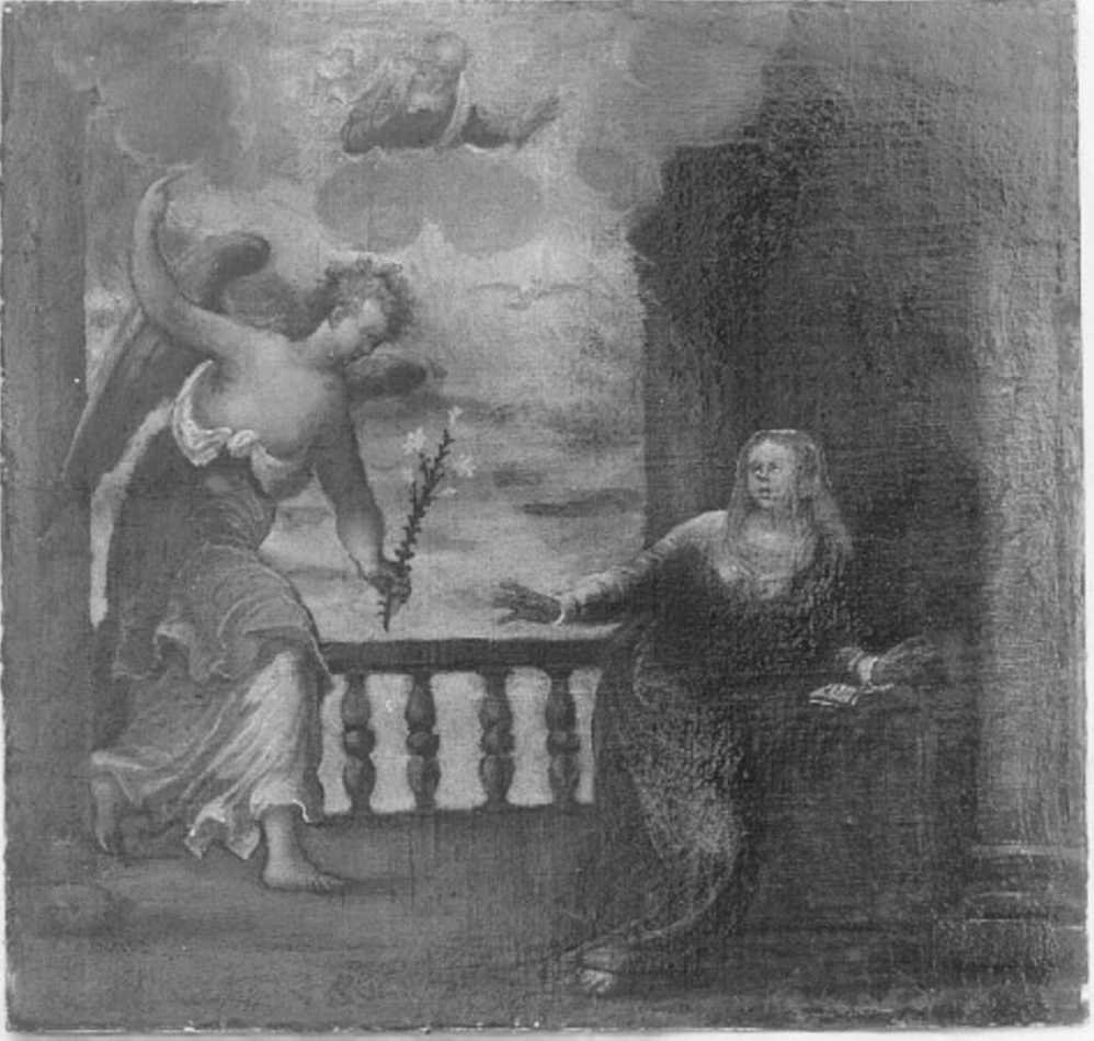 Annunciazione (dipinto, elemento d'insieme) di Ridolfi Claudio (attribuito) (fine/inizio secc. XVI/ XVIII)
