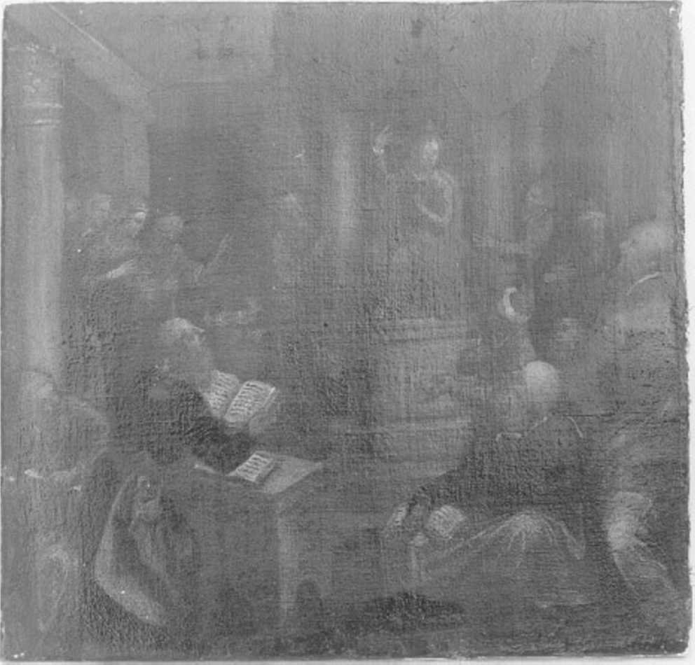 disputa di Gesù con i dottori nel tempio (dipinto, elemento d'insieme) di Ridolfi Claudio (attribuito) (fine/inizio secc. XVI/ XVIII)