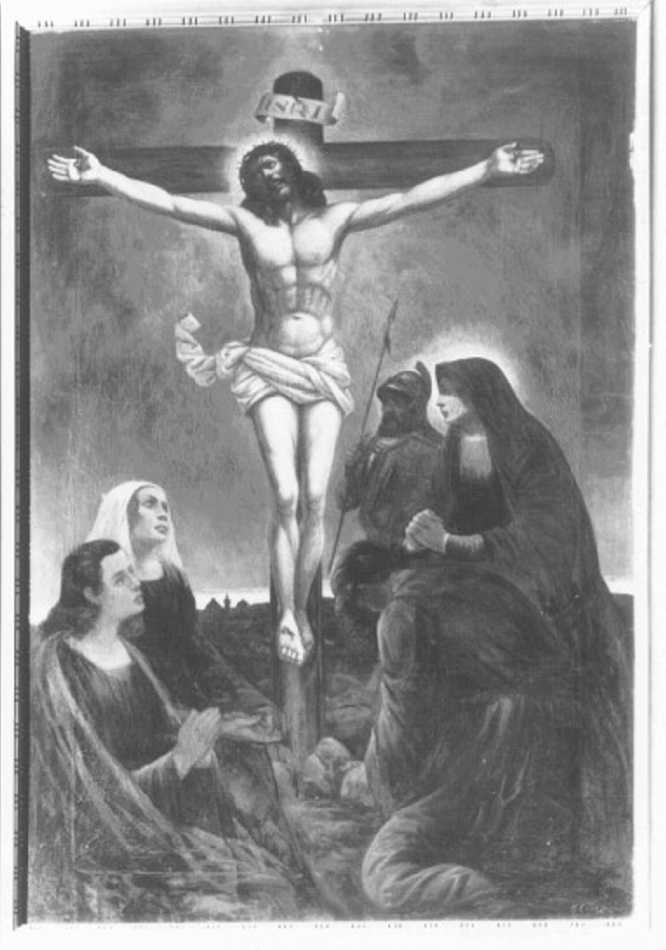 stazione XII: Gesù innalzato e morto in croce (dipinto) di Caliari Giovanni Battista (sec. XIX)