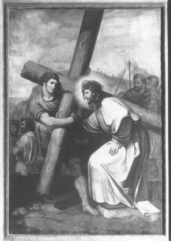 stazione II: Gesù caricato della croce (dipinto) di Caliari Giovanni Battista (sec. XIX)