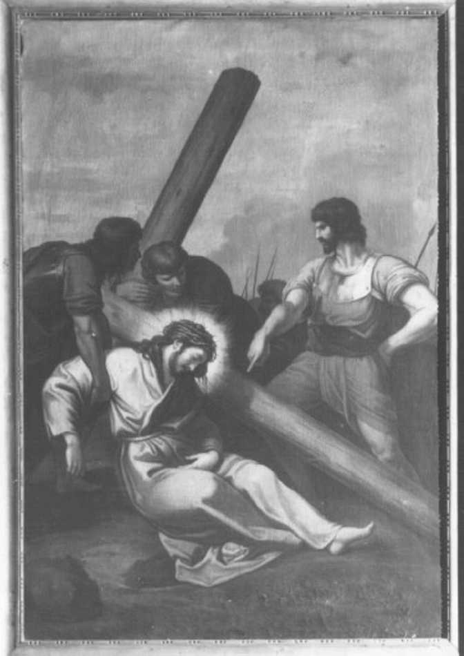stazione III: Gesù cade sotto la croce la prima volta (dipinto) di Caliari Giovanni Battista (sec. XIX)