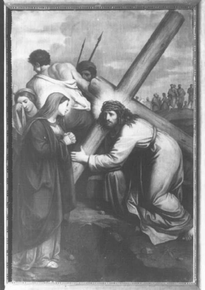 stazione IV: Gesù incontra la Madonna (dipinto) di Caliari Giovanni Battista (sec. XIX)